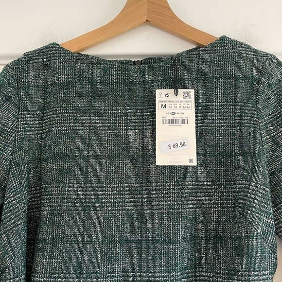 Zara Green Tweed Belted Dress - M - Picture 4 of 6